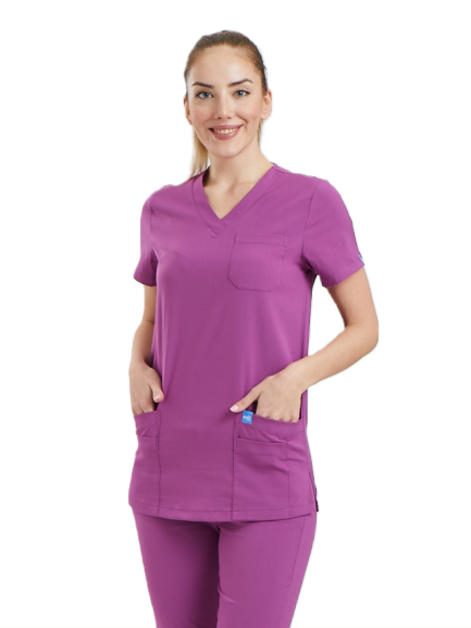 Dynamic Basıc - Kadın Likralı Scrubs Üniforma Üst - Görsel 30